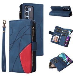 Luxury Two-color Stitching Multi-function Zipper Leather Wallet Case Cover for Motorola Edge S30 - Blue