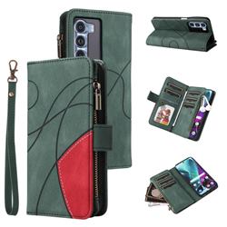 Luxury Two-color Stitching Multi-function Zipper Leather Wallet Case Cover for Motorola Edge S30 - Green