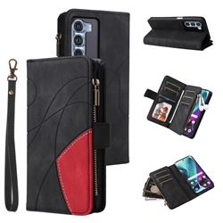 Luxury Two-color Stitching Multi-function Zipper Leather Wallet Case Cover for Motorola Edge S30 - Black