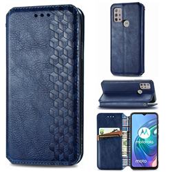 Ultra Slim Fashion Business Card Magnetic Automatic Suction Leather Flip Cover for Motorola Moto G10 - Dark Blue