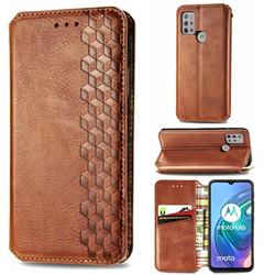 Ultra Slim Fashion Business Card Magnetic Automatic Suction Leather Flip Cover for Motorola Moto G10 - Brown