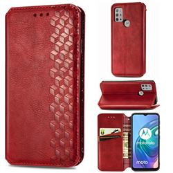 Ultra Slim Fashion Business Card Magnetic Automatic Suction Leather Flip Cover for Motorola Moto G10 - Red