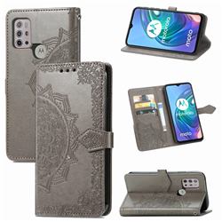 Embossing Imprint Mandala Flower Leather Wallet Case for Motorola Moto G10 - Gray