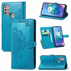 Embossing Imprint Mandala Flower Leather Wallet Case for Motorola Moto G10 - Blue