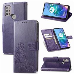 Embossing Imprint Four-Leaf Clover Leather Wallet Case for Motorola Moto G10 - Purple