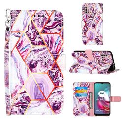 Dream Purple Stitching Color Marble Leather Wallet Case for Motorola Moto G10