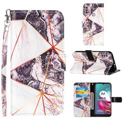 Black and White Stitching Color Marble Leather Wallet Case for Motorola Moto G10