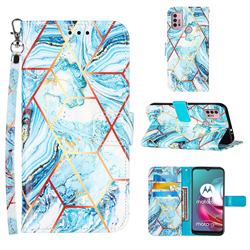 Lake Blue Stitching Color Marble Leather Wallet Case for Motorola Moto G10
