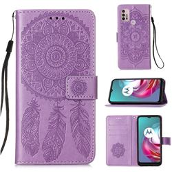 Embossing Dream Catcher Mandala Flower Leather Wallet Case for Motorola Moto G10 - Purple