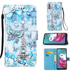 Tower Butterfly Matte Leather Wallet Phone Case for Motorola Moto G10