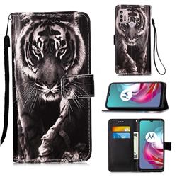 Black and White Tiger Matte Leather Wallet Phone Case for Motorola Moto G10