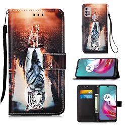 Cat and Tiger Matte Leather Wallet Phone Case for Motorola Moto G10