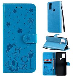 Embossing Bee and Cat Leather Wallet Case for Motorola Moto G10 - Blue