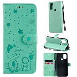 Embossing Bee and Cat Leather Wallet Case for Motorola Moto G10 - Green