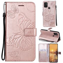 Embossing 3D Butterfly Leather Wallet Case for Motorola Moto G10 - Rose Gold