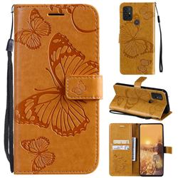 Embossing 3D Butterfly Leather Wallet Case for Motorola Moto G10 - Yellow