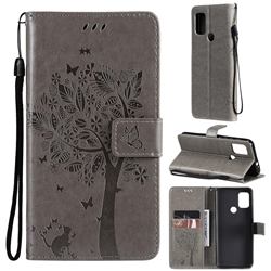 Embossing Butterfly Tree Leather Wallet Case for Motorola Moto G10 - Grey