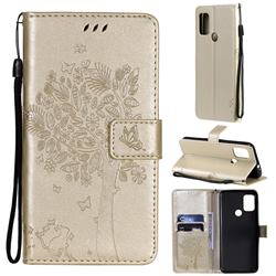 Embossing Butterfly Tree Leather Wallet Case for Motorola Moto G10 - Champagne