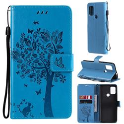 Embossing Butterfly Tree Leather Wallet Case for Motorola Moto G10 - Blue