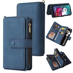 Luxury Multi-functional Zipper Wallet Leather Phone Case Cover for Motorola Moto G10 - Blue