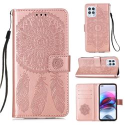 Embossing Dream Catcher Mandala Flower Leather Wallet Case for Motorola Moto G100 - Rose Gold