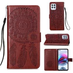 Embossing Dream Catcher Mandala Flower Leather Wallet Case for Motorola Moto G100 - Brown