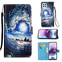 Waves and Sun Matte Leather Wallet Phone Case for Motorola Moto G100