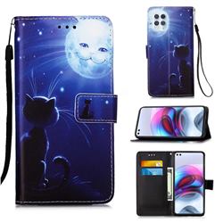 Cat and Moon Matte Leather Wallet Phone Case for Motorola Moto G100