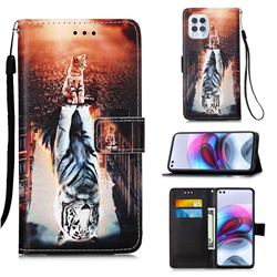 Cat and Tiger Matte Leather Wallet Phone Case for Motorola Moto G100