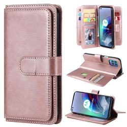Multi-function Ten Card Slots and Photo Frame PU Leather Wallet Phone Case Cover for Motorola Moto G100 - Rose Gold