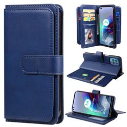 Multi-function Ten Card Slots and Photo Frame PU Leather Wallet Phone Case Cover for Motorola Moto G100 - Dark Blue