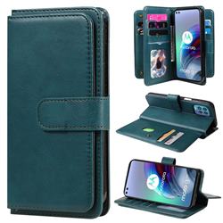 Multi-function Ten Card Slots and Photo Frame PU Leather Wallet Phone Case Cover for Motorola Moto G100 - Dark Green