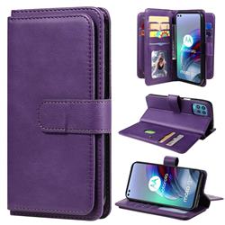 Multi-function Ten Card Slots and Photo Frame PU Leather Wallet Phone Case Cover for Motorola Moto G100 - Violet