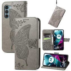 Embossing Mandala Flower Butterfly Leather Wallet Case for Motorola Moto G200 5G - Gray
