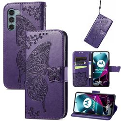 Embossing Mandala Flower Butterfly Leather Wallet Case for Motorola Moto G200 5G - Dark Purple