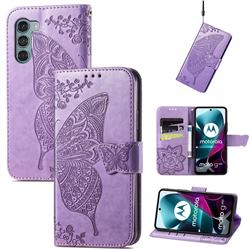 Embossing Mandala Flower Butterfly Leather Wallet Case for Motorola Moto G200 5G - Light Purple