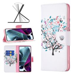 Colorful Tree Leather Wallet Case for Motorola Moto G200 5G