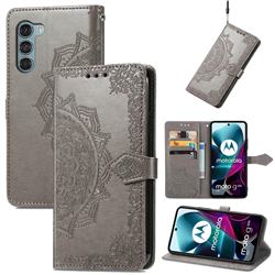 Embossing Imprint Mandala Flower Leather Wallet Case for Motorola Moto G200 5G - Gray