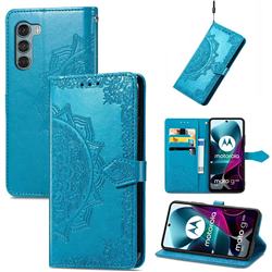 Embossing Imprint Mandala Flower Leather Wallet Case for Motorola Moto G200 5G - Blue