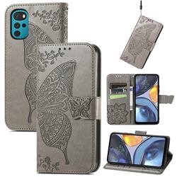 Embossing Mandala Flower Butterfly Leather Wallet Case for Motorola Moto G22 - Gray