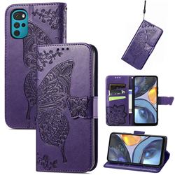 Embossing Mandala Flower Butterfly Leather Wallet Case for Motorola Moto G22 - Dark Purple