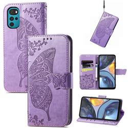 Embossing Mandala Flower Butterfly Leather Wallet Case for Motorola Moto G22 - Light Purple