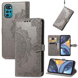 Embossing Imprint Mandala Flower Leather Wallet Case for Motorola Moto G22 - Gray