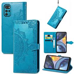 Embossing Imprint Mandala Flower Leather Wallet Case for Motorola Moto G22 - Blue