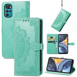 Embossing Imprint Mandala Flower Leather Wallet Case for Motorola Moto G22 - Green