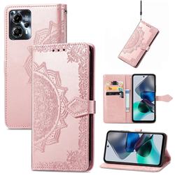 Embossing Imprint Mandala Flower Leather Wallet Case for Motorola Moto G23 - Rose Gold