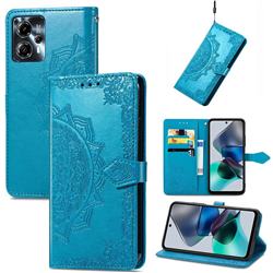 Embossing Imprint Mandala Flower Leather Wallet Case for Motorola Moto G23 - Blue