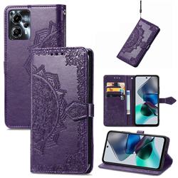 Embossing Imprint Mandala Flower Leather Wallet Case for Motorola Moto G23 - Purple