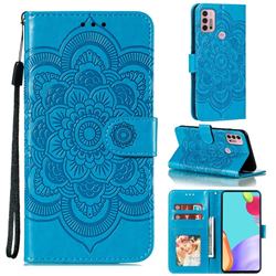 Intricate Embossing Datura Solar Leather Wallet Case for Motorola Moto G30 - Blue