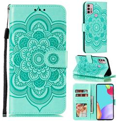 Intricate Embossing Datura Solar Leather Wallet Case for Motorola Moto G30 - Green